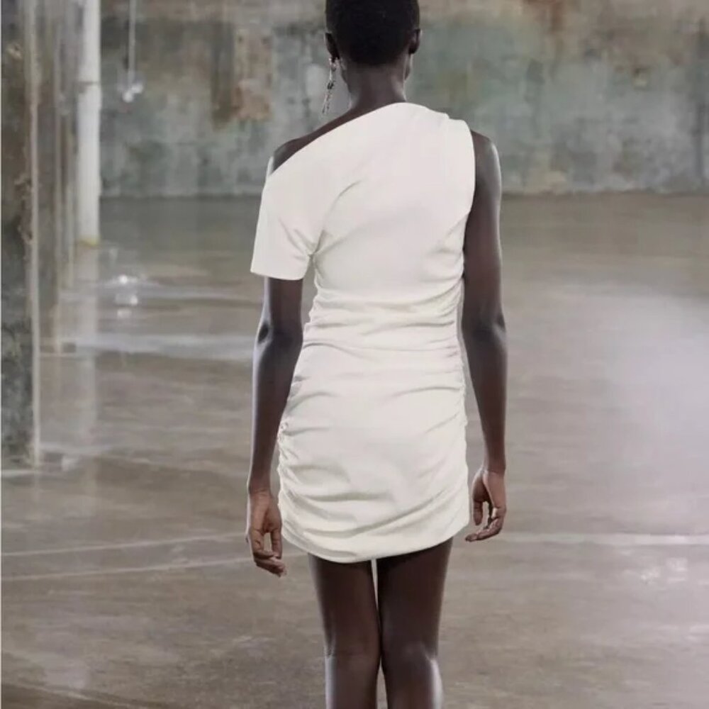 NWT ZARA ECRU DRAPPED MINI DRESS ZW COLLECTION - Picture 5 of 8